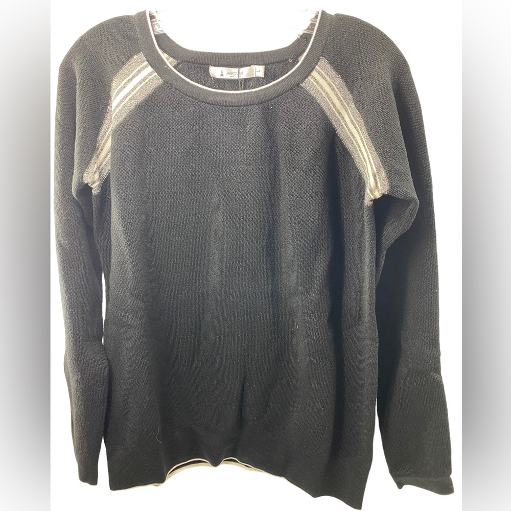 NWT Angvns Women’s black crewneck fitted long sleeve wool knit sweater LG